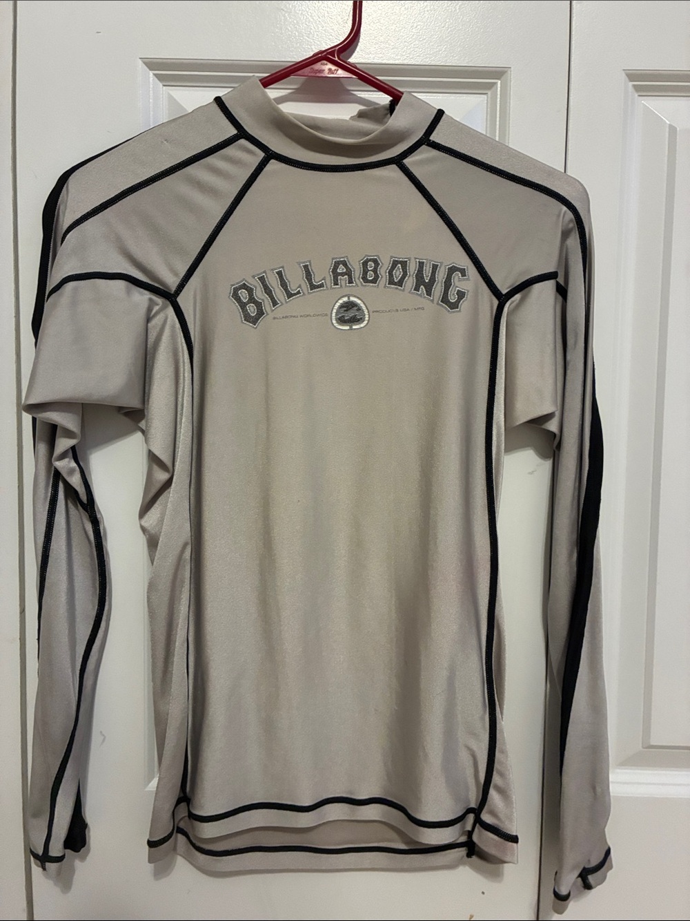 Billabong Menβs Long Sleeve Rash Guard - Light Gray with Black Trim